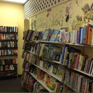 Large children's book section in the back. Children's play area is on the other side.