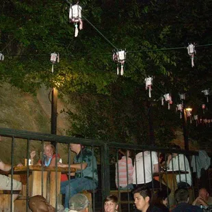 Back deck area with lanterns.