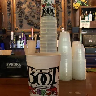 a stack of plastic cups