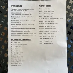 Bar Menu