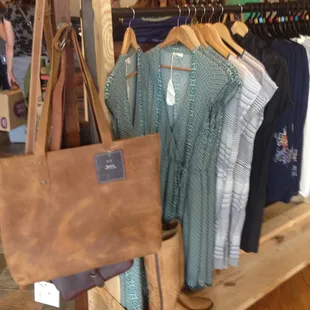 Leather fashion bags and purses with womens apparel