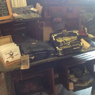 Center display of graphic t-shirts and hats
