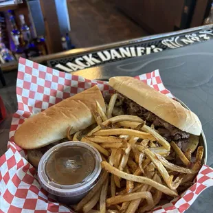 Prime roast with fries and a side of gravy