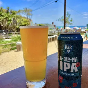 My ice cold hazy IPA with an ocean view !