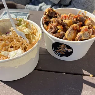 two bowls of food on a table