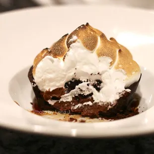 Inside of Double Chocolate Tart ($15) - toasted marshmallow, caramel, cocoa nib