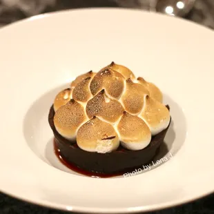 Double Chocolate Tart ($15) - toasted marshmallow, caramel, cocoa nib
