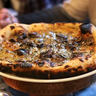 Mushroom Pizza ($22) - mushrooms, gouda fondue, black garlic, rosemary, maple