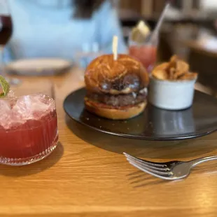 Burger and Gin cocktail.