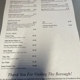 Back of menu