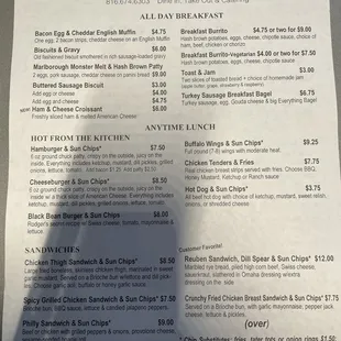 Front of menu