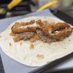 Fish or shimp burritos you choice rice bean and all toppings