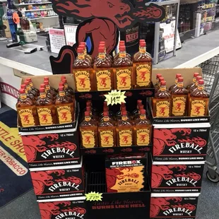 a display of bottles of bourbon