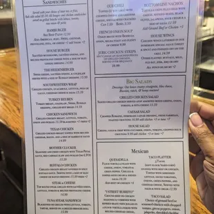 Menu as of 1/2024