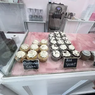 a display of cupcakes