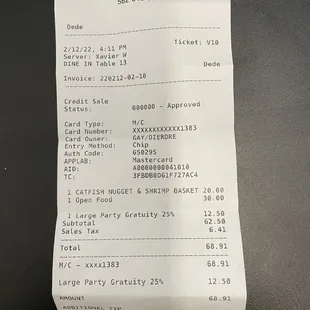 My receipt from 2/12/22.