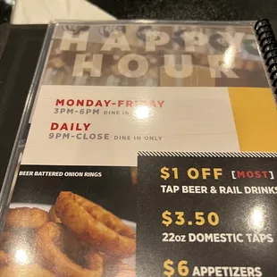 the menu for the restaurant