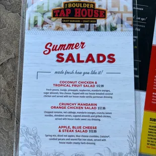 Summer salad menu