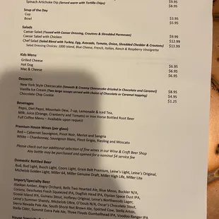 Backside of supper menu