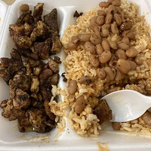 Blackened chicken with rice and beans