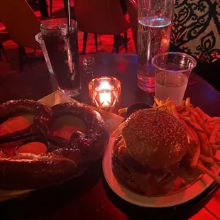 Great Tasting Food &amp; Excellent service. -Enjoyed their large pretzel and a Bourbon Burger.