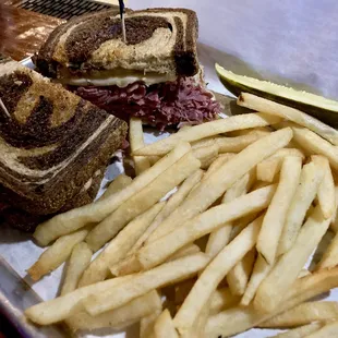 Rueben Sandwich with Fries, Pickle and Coleslaw