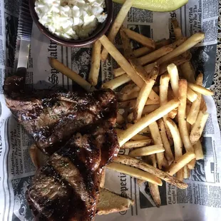 Open faced BBQ New York Strip Steak sandwich
