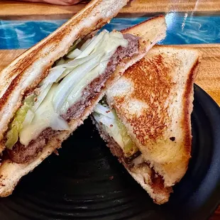 Shokupan Patty Melt Special! 6oz patty okie style with onions-cheese-pickles-beer mustard-old bay mayo @thebowlob Ramen &amp; much more!,