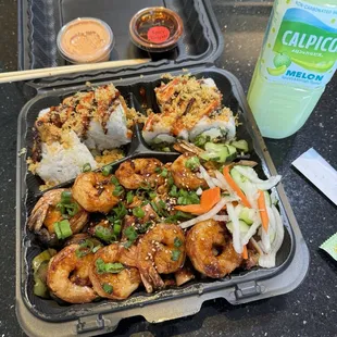 Cuasi Crab Roll and Spicy Teriyaki Chicken and Shrimp
