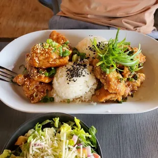 Combo plate with Chicken Karaage and Hawaiian Style Fried Chicken