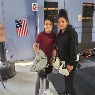 Mom and daughter working out together