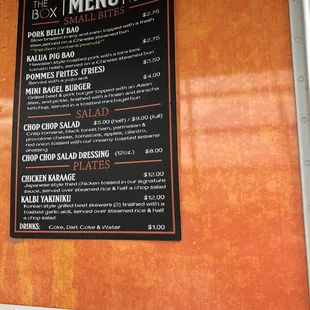 Food truck menu