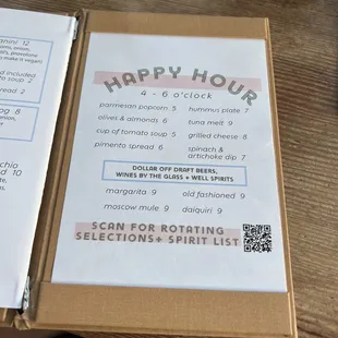 Happy hour menu