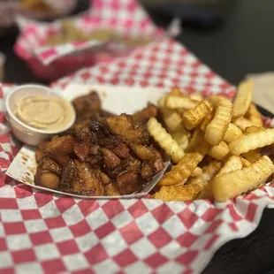 Bourbon chicken with fries