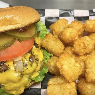  burger and tater tots
