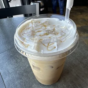 Peanut butter and white mocha latte with oat milk