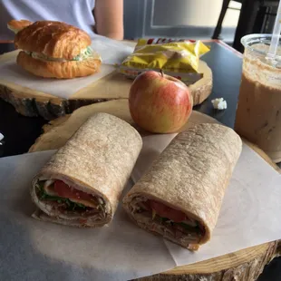 Turkey wrap and chicken salad on croissant