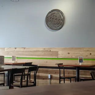 a table and chairs in a restaurant