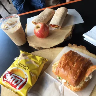 Turkey wrap and chicken salad on crossaint