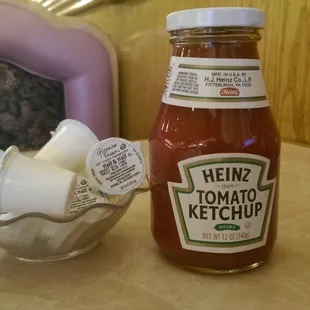 Stubby ketchup bottles.