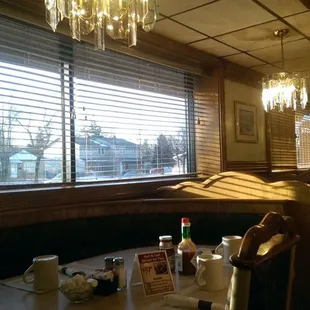 a view of a dining room