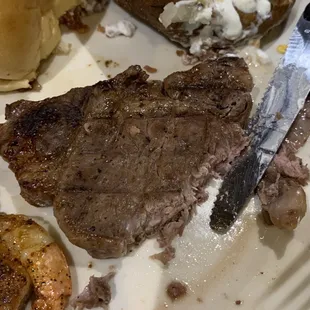Our $22 Dry un attractive unseasoned steak cooked well done when we ordered it medium rare.