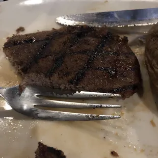 The "10 oz" rib eye. Barely thicker than my fork.