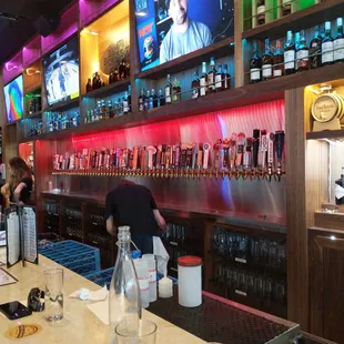 a bar with beer taps