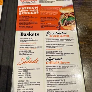 the menu for the restaurant