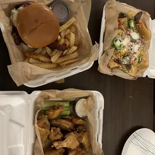 SIRLOIN STEAK NACHOS; AVACADO AVOCADO BURGER Double; 10 CHICKEN WINGS