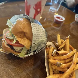 Cheeseburger was good but top bun was too thick and bottom bun got soggy and fell apart at the end