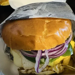 Egg Burger with extra Jalapeños
