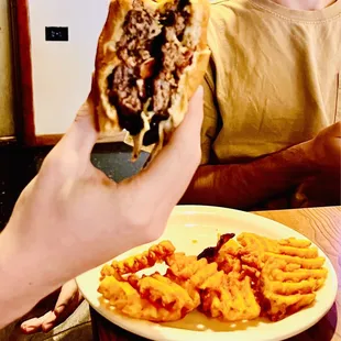 The double cowboy burger with Swiss cheese and bacon was a winning combo.