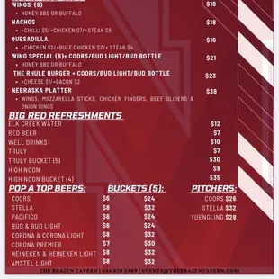 the menu for the game